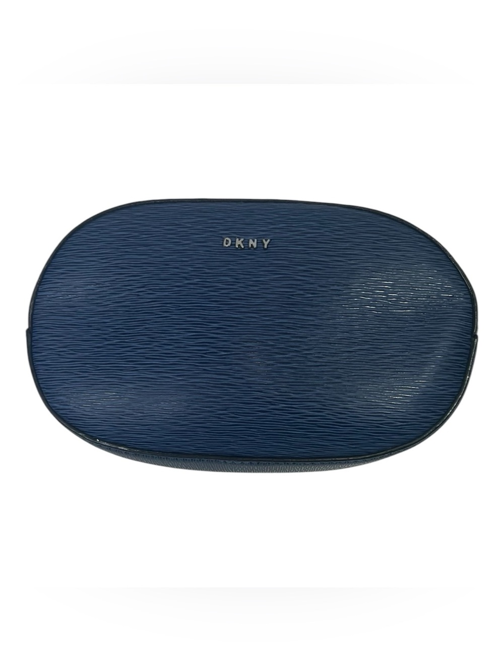 DKNY Deep Blue Textured Oval Cosmetic Pouch